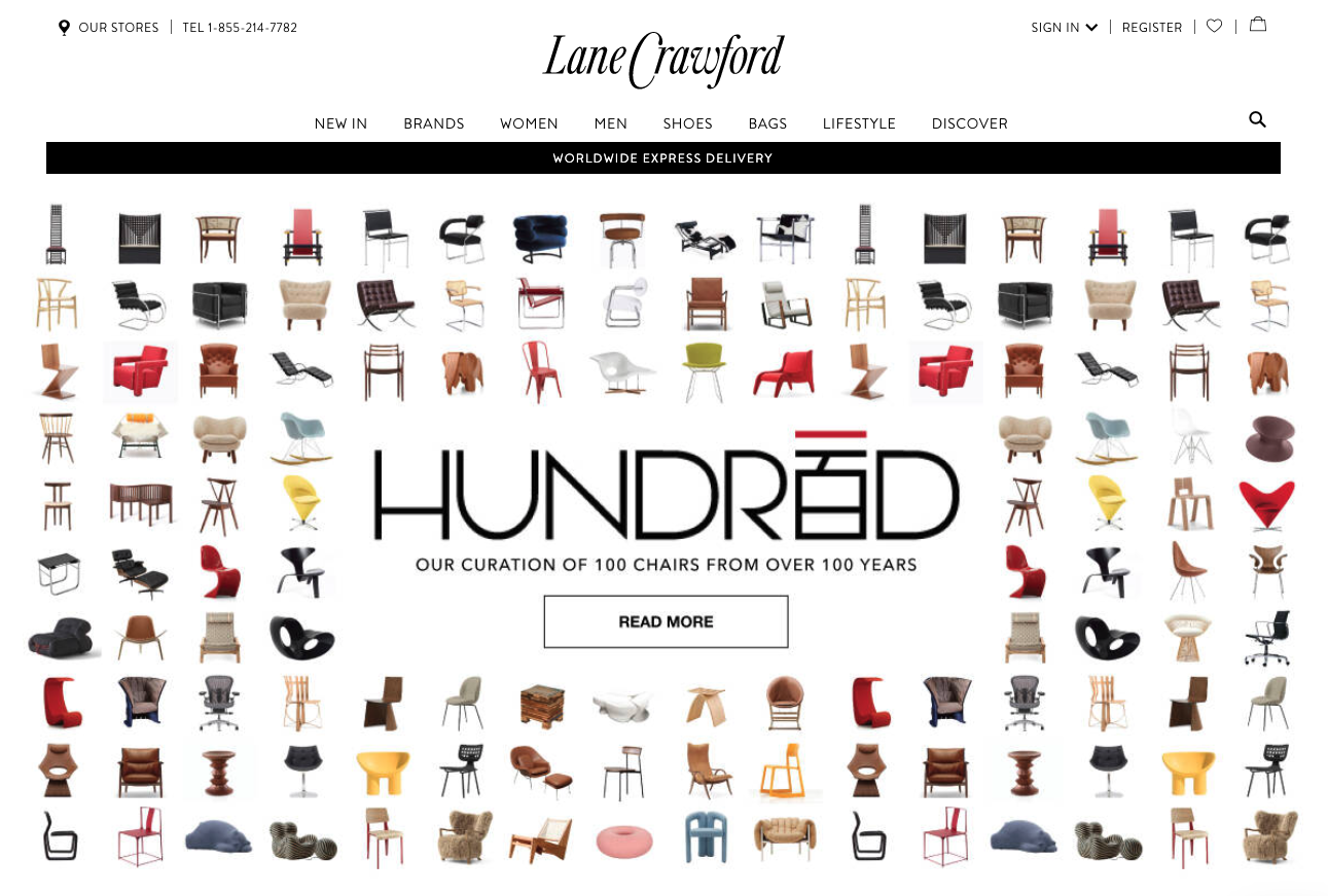 The landing page for the Lane Crawford Website (April, 2023)