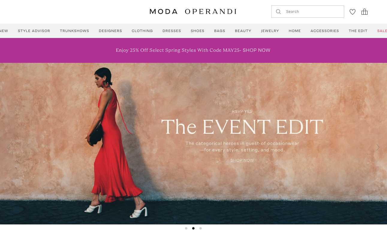 The landing page for the Moda Operandi Website (April, 2023)