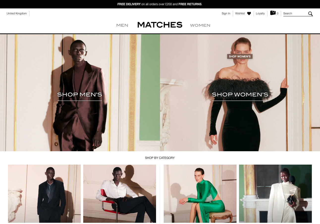 The landing page for the MatchesFashion Website (April, 2023)