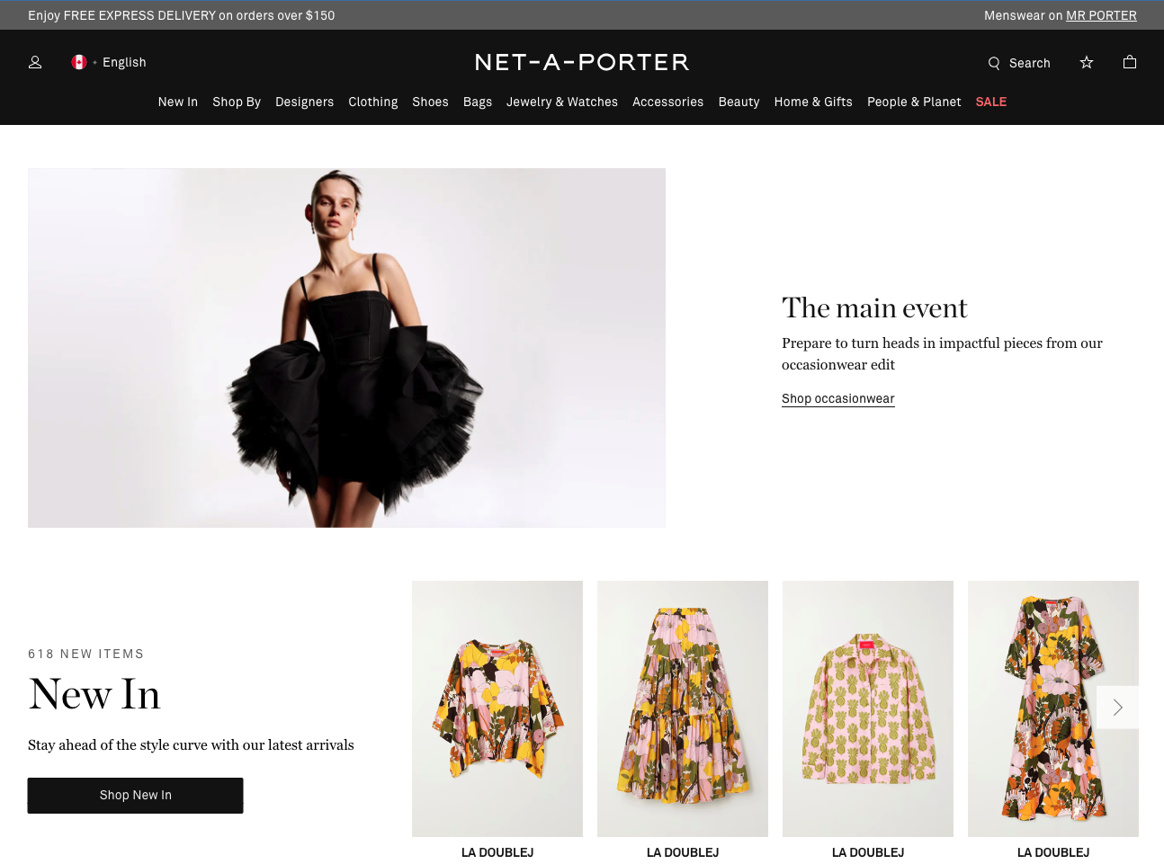The landing page for the Net-a-Porter Website (April, 2023)
