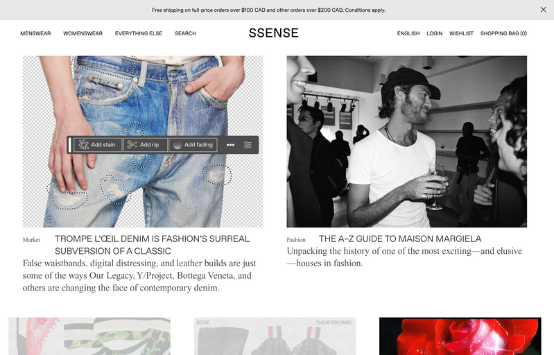 The Landing Page of SSense online store in 2023
