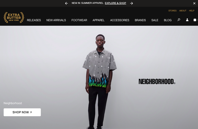 The landing page for Extra Buttery NYC website (September, 2023)