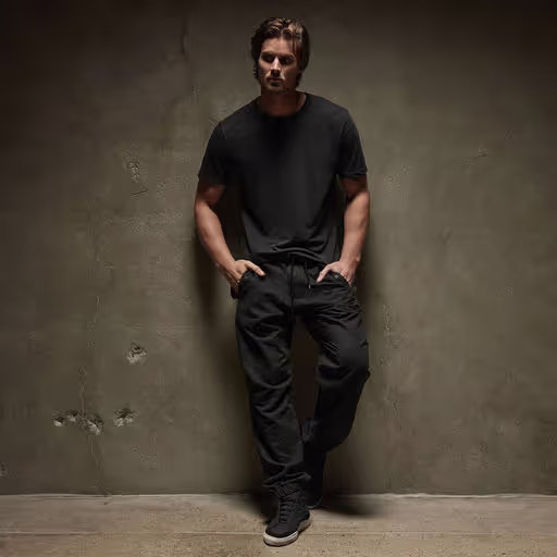 A man wearing james perse carbon pigment clear jersey crew