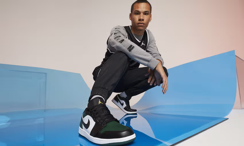 A man wearing Air Jordan 1 shoes