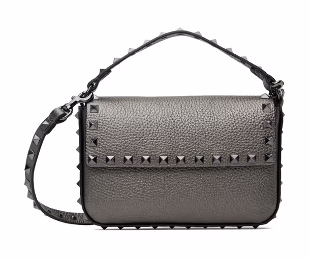 An image of Valentino Garavani gunmetal mini calf leather studs bag
