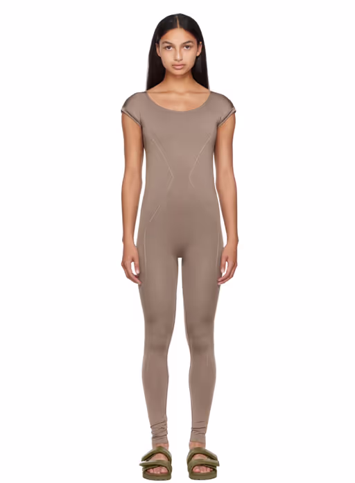 A woman wearing Prism² taupe enlightened unitard