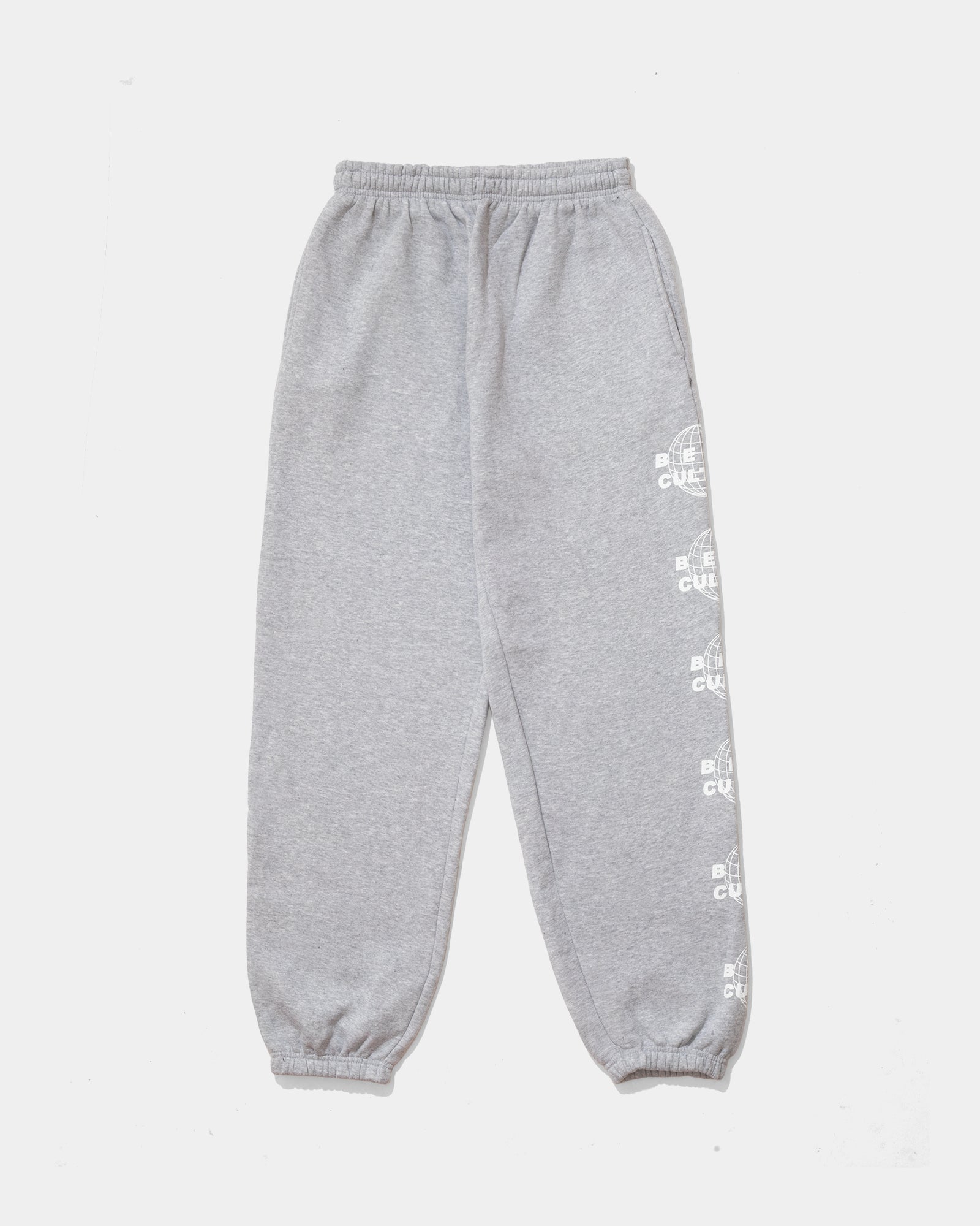 Bene Culture grey sweatpants with a repeated globe logo print