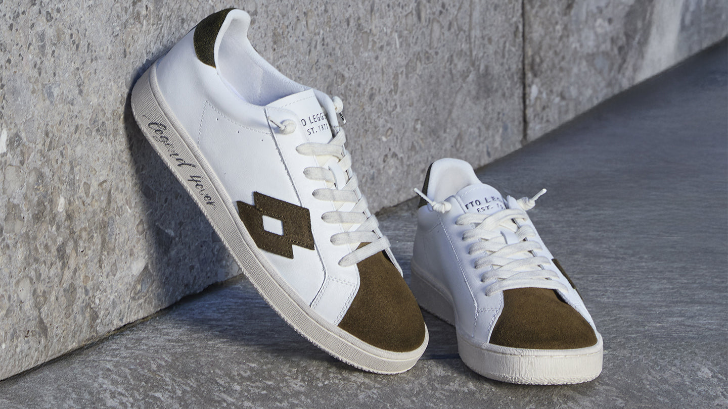 Lotto white leather sneakers with olive suede detailing