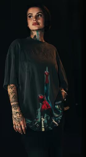 A woman wearing Civil  Regime​ printed black t-shirt